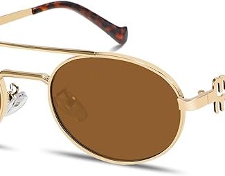 Retro Oval 90s Metal Sunglasses for Women, 2025 Trendy Chic Narrow Gold Sun Glasses Fashion Sunnies