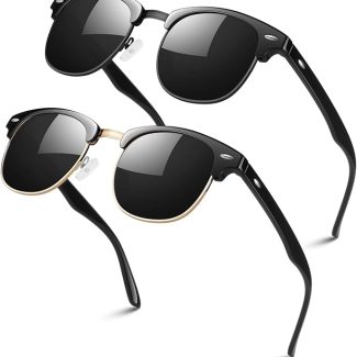 LINVO Polarized Semi Rimless Sunglasses for Men Women, Classic Retro Shades Half Frame Driving Sun Glasses UV Protection