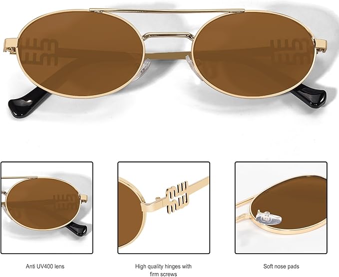 Retro Oval 90s Metal Sunglasses for Women, 2025 Trendy Chic Narrow Gold Sun Glasses Fashion Sunnies - Image 5