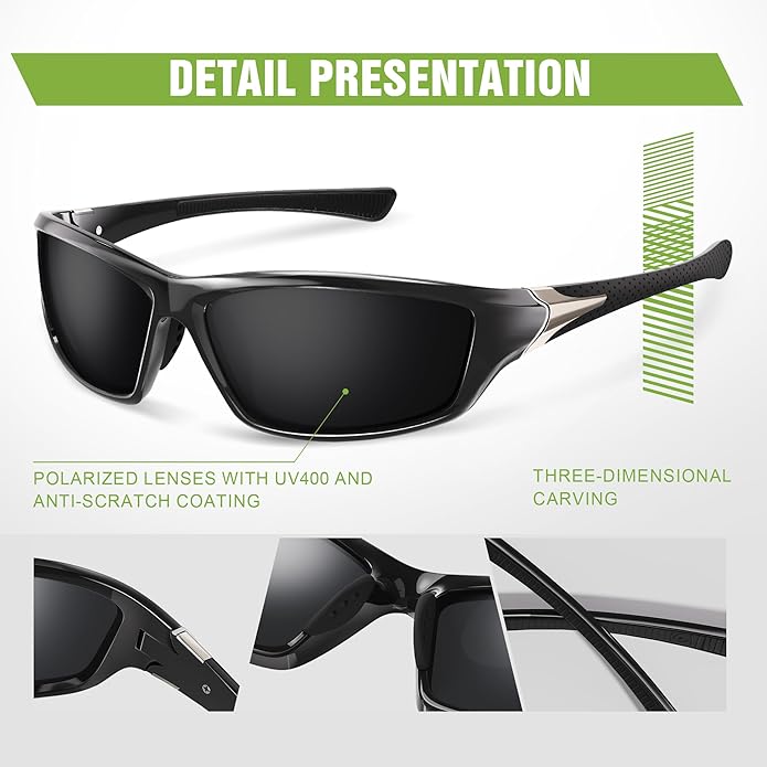 3 Pack Polarized Sports Sunglasses for Men, Mens Sunglasses Wrap Around UV400 Protection for Cycling Fishing Driving - Image 5