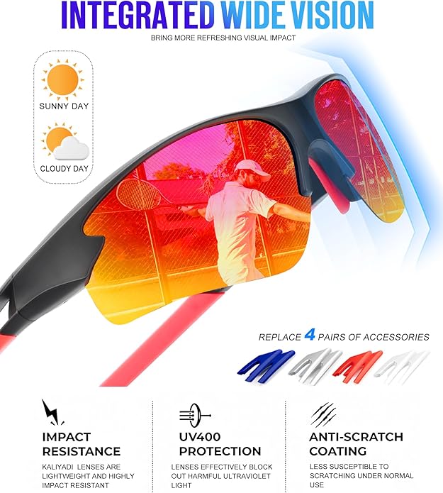 KALIYADI Sports Sunglasses for Men, Polarized Sun Glasses for Men Women Youth Baseball Softball with UV Protection - Image 6