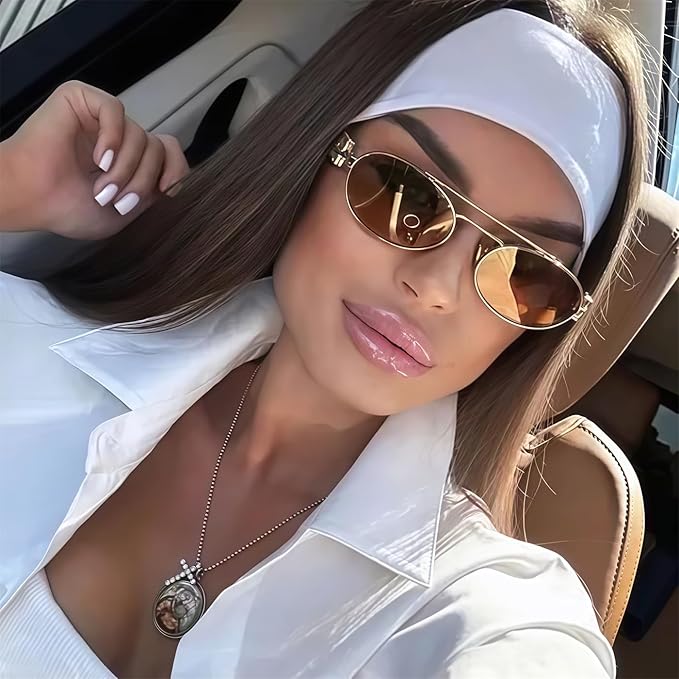 Retro Oval 90s Metal Sunglasses for Women, 2025 Trendy Chic Narrow Gold Sun Glasses Fashion Sunnies - Image 6