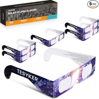 Solar Eclipse Glasses, 6 Pack Paper Solar Eclipse Glasses for Safety Solar Eclipse Viewing, ISO 12312-2 Certified For Direct Sun Observation, AAS-Approved
