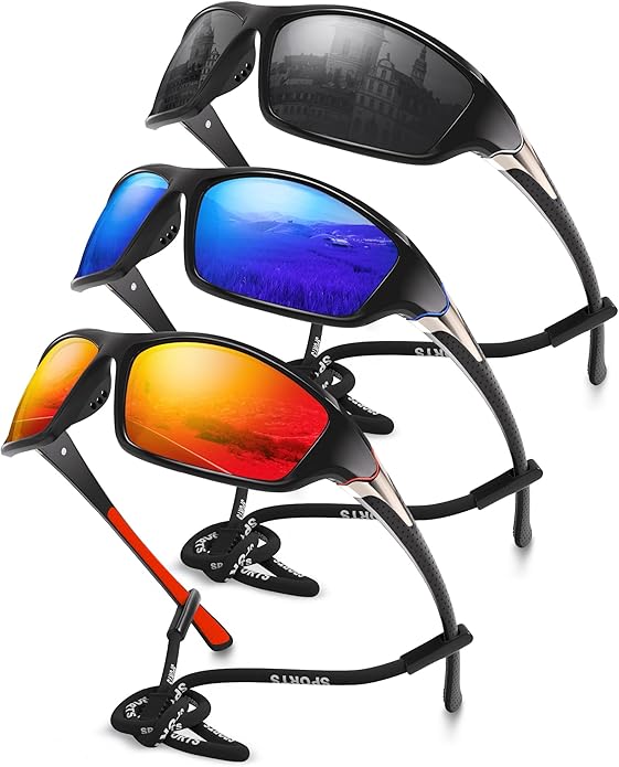 3 Pack Polarized Sports Sunglasses for Men, Mens Sunglasses Wrap Around UV400 Protection for Cycling Fishing Driving - Image 8