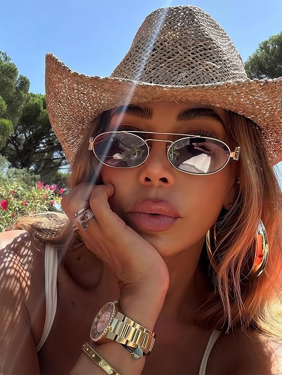 Retro Oval 90s Metal Sunglasses for Women, 2025 Trendy Chic Narrow Gold Sun Glasses Fashion Sunnies - Image 3